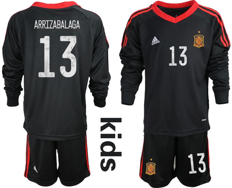 Youth 2021 World Cup National Spain black long sleeve goalkeeper #13 Soccer Jerseys1->spain jersey->Soccer Country Jersey